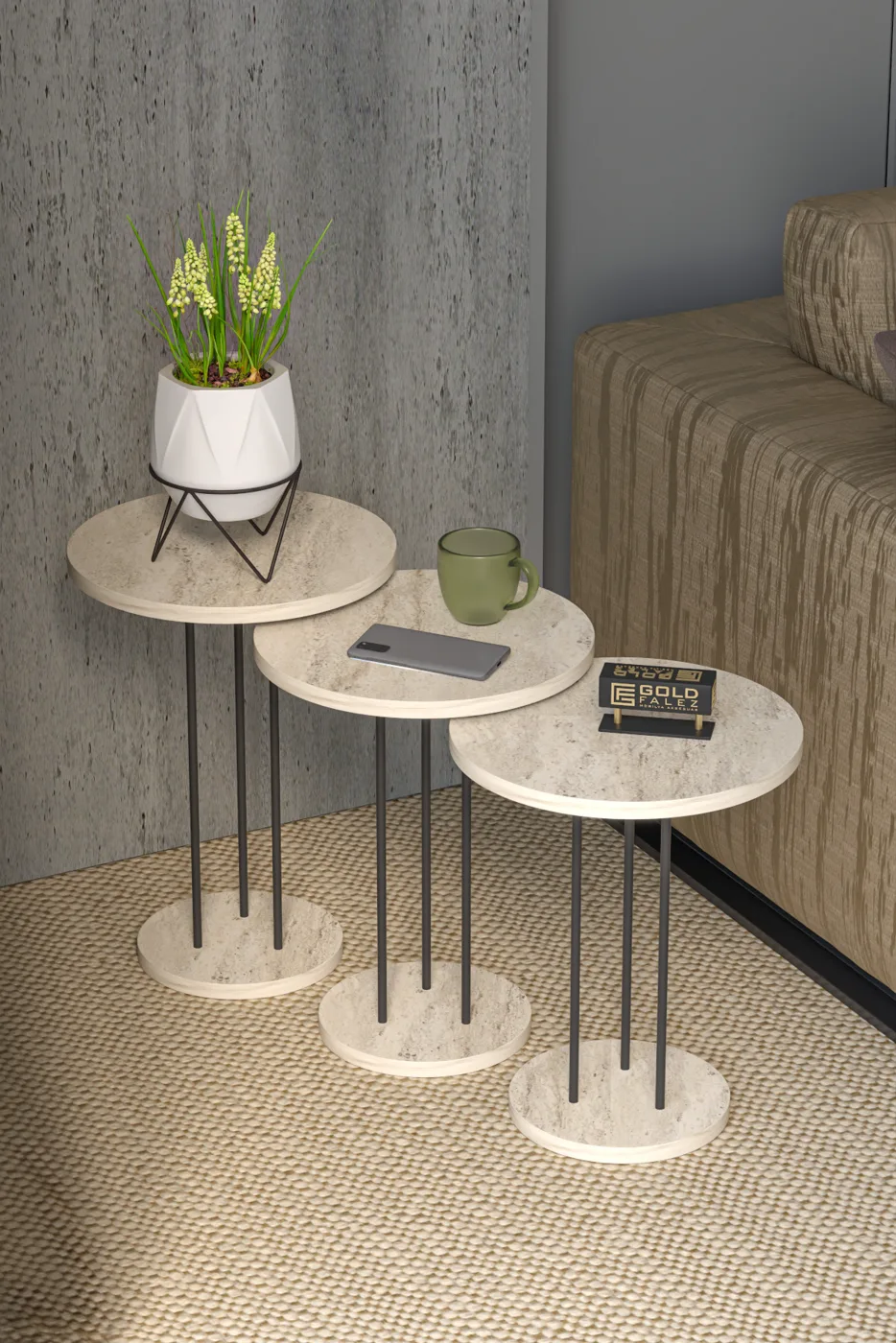 Terra 3-Piece Round Nesting Table Set - Beige