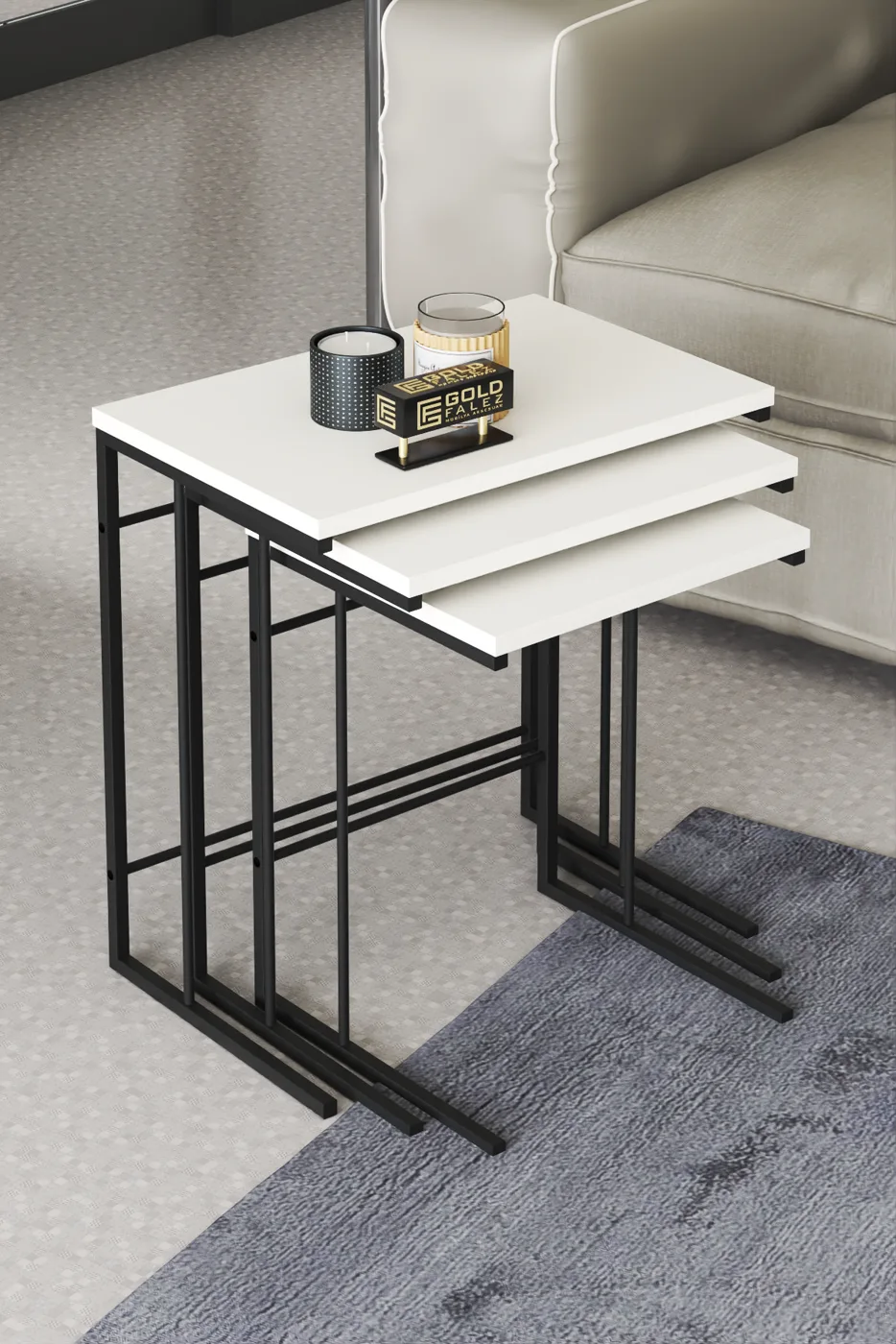 Solo 3-Piece Square Nesting Table Set - White