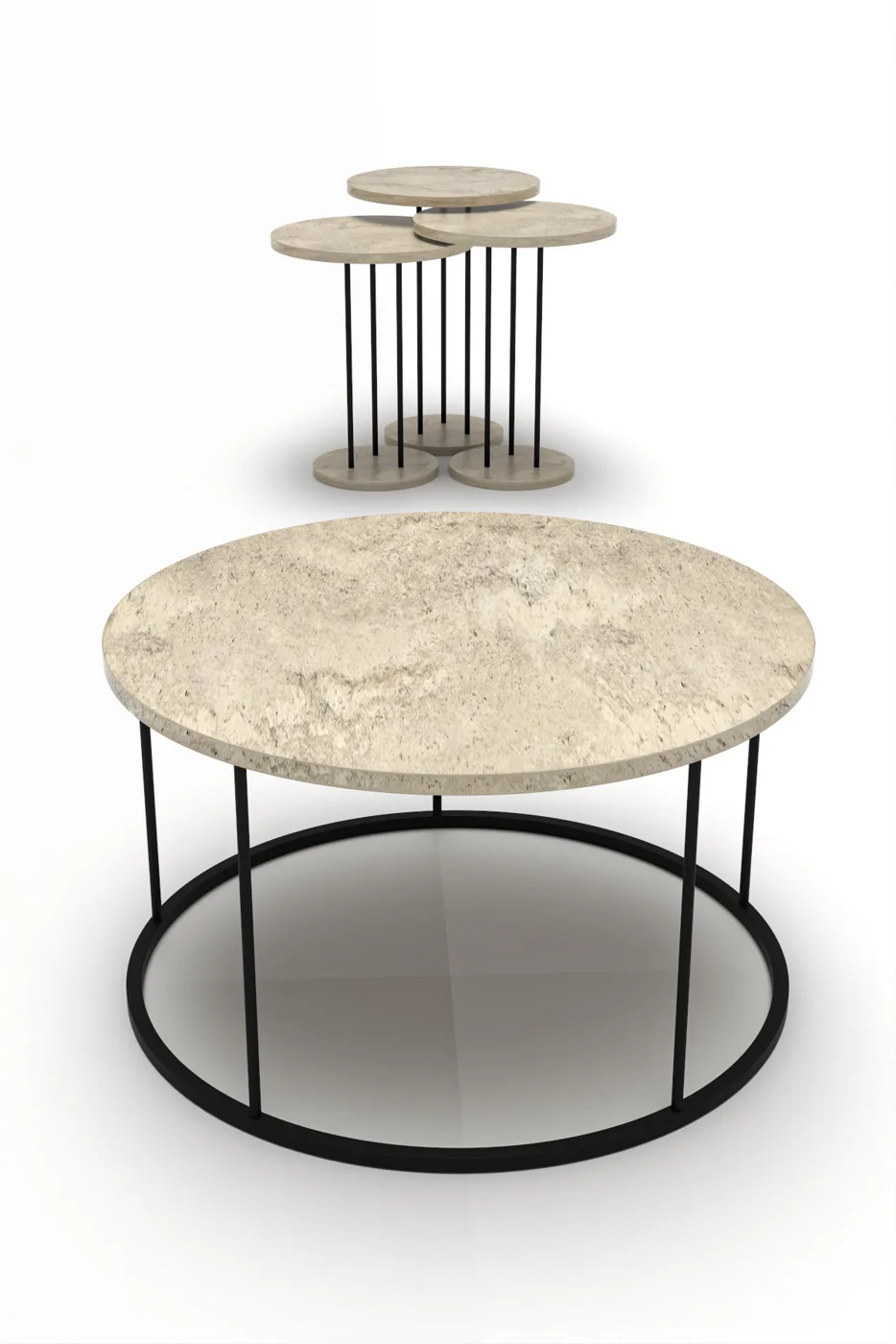 Terra Round Coffee & Nesting Table Set Black Metal Legs - Beige