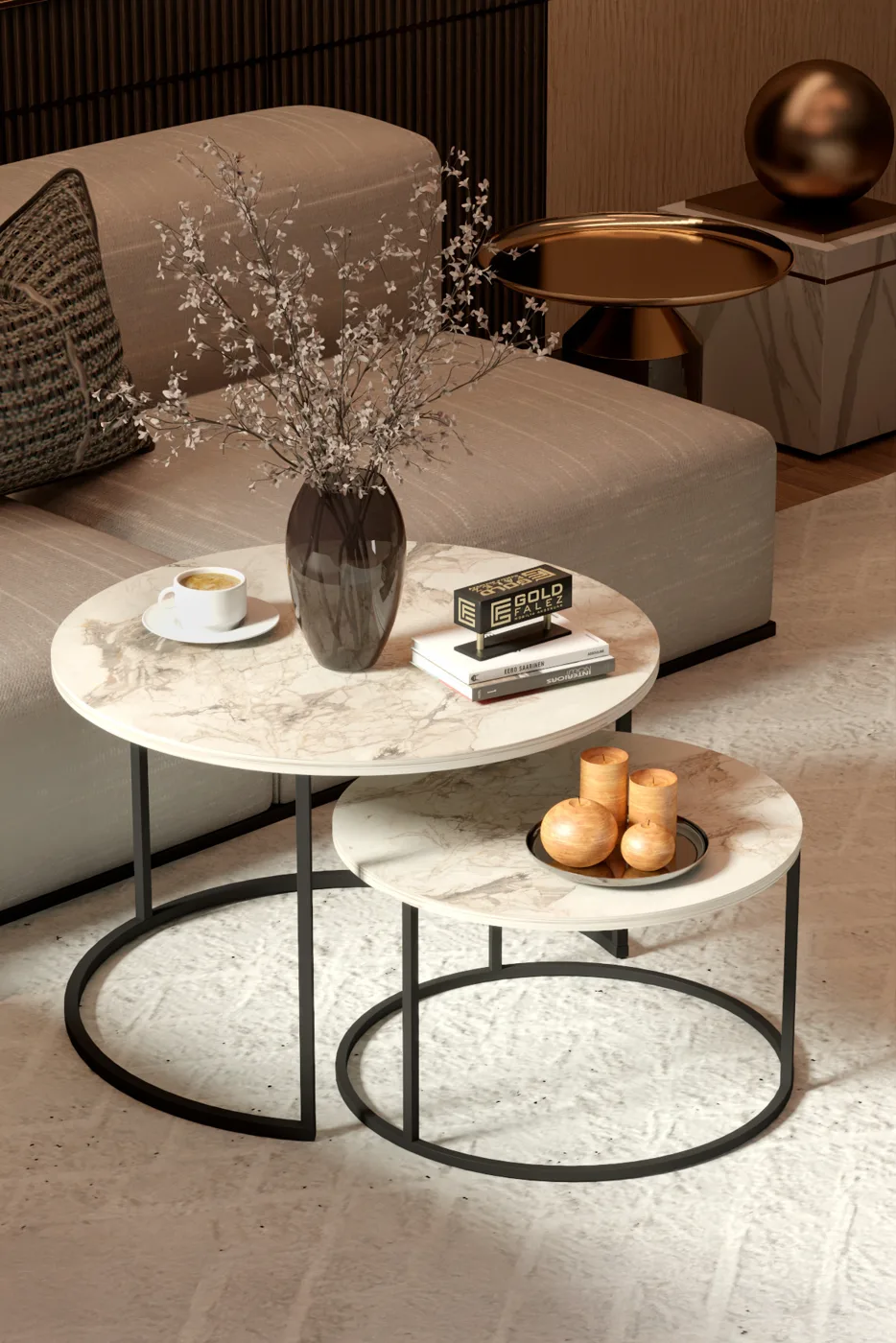 Bade 2-Piece Round Coffee Table - Ecru
