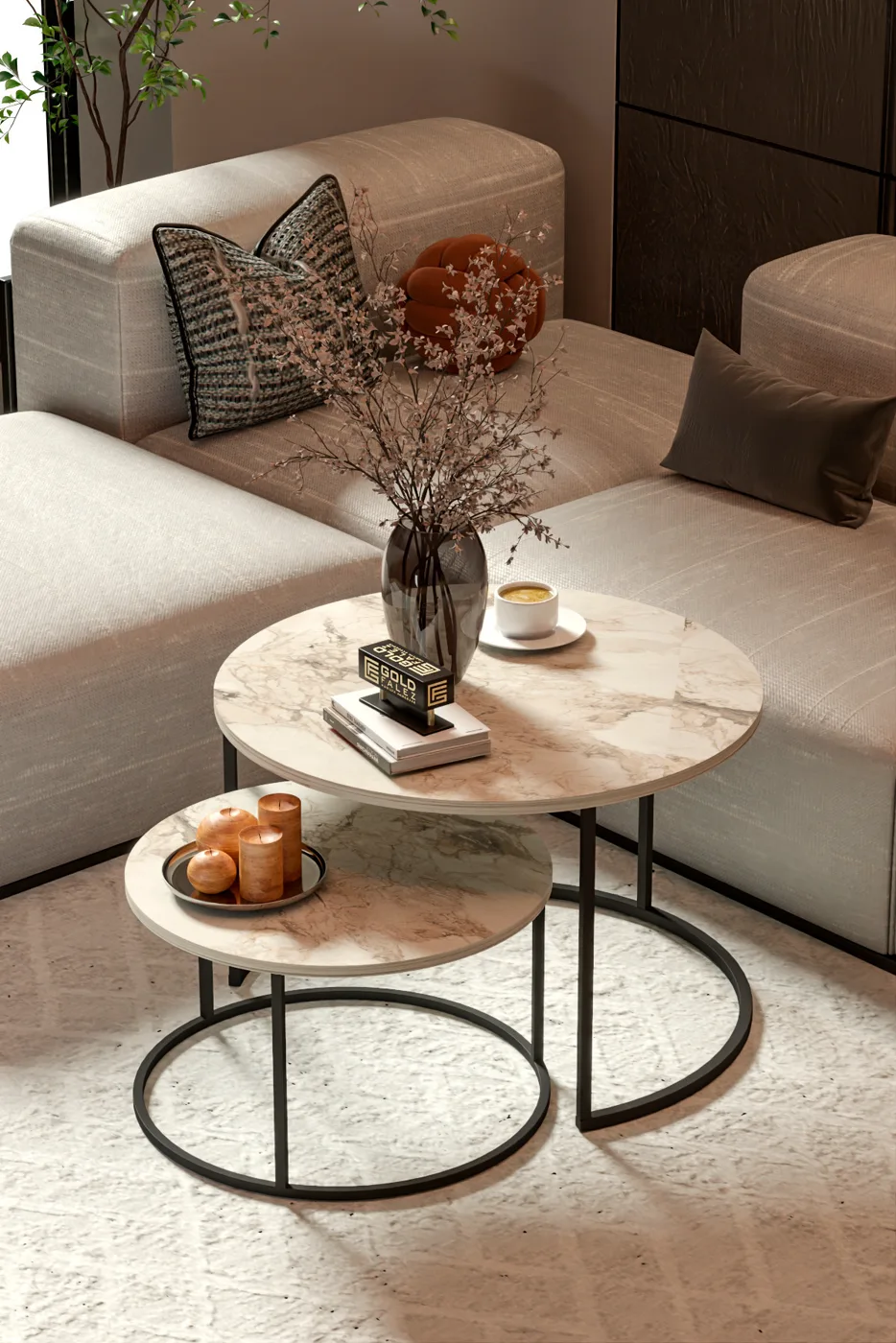 Bade 2-Piece Round Coffee Table - Ecru