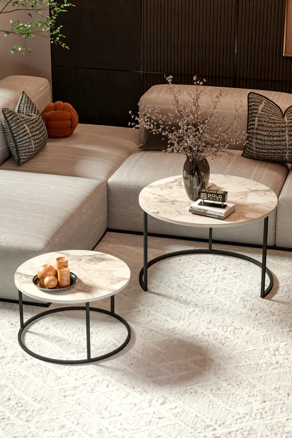 Bade 2-Piece Round Coffee Table - Ecru