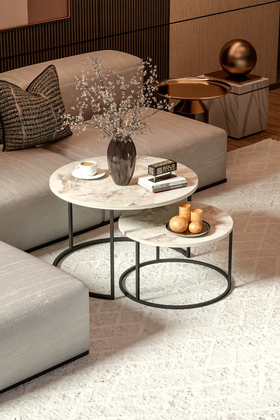 Bade 2-Piece Round Coffee Table - Ecru