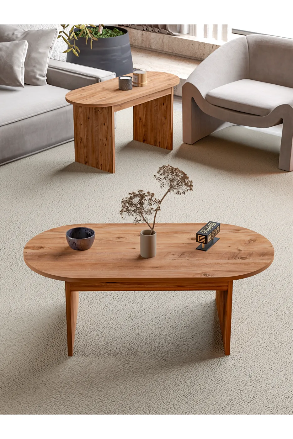 Setro 2-Piece Oval Coffee Table - Brown