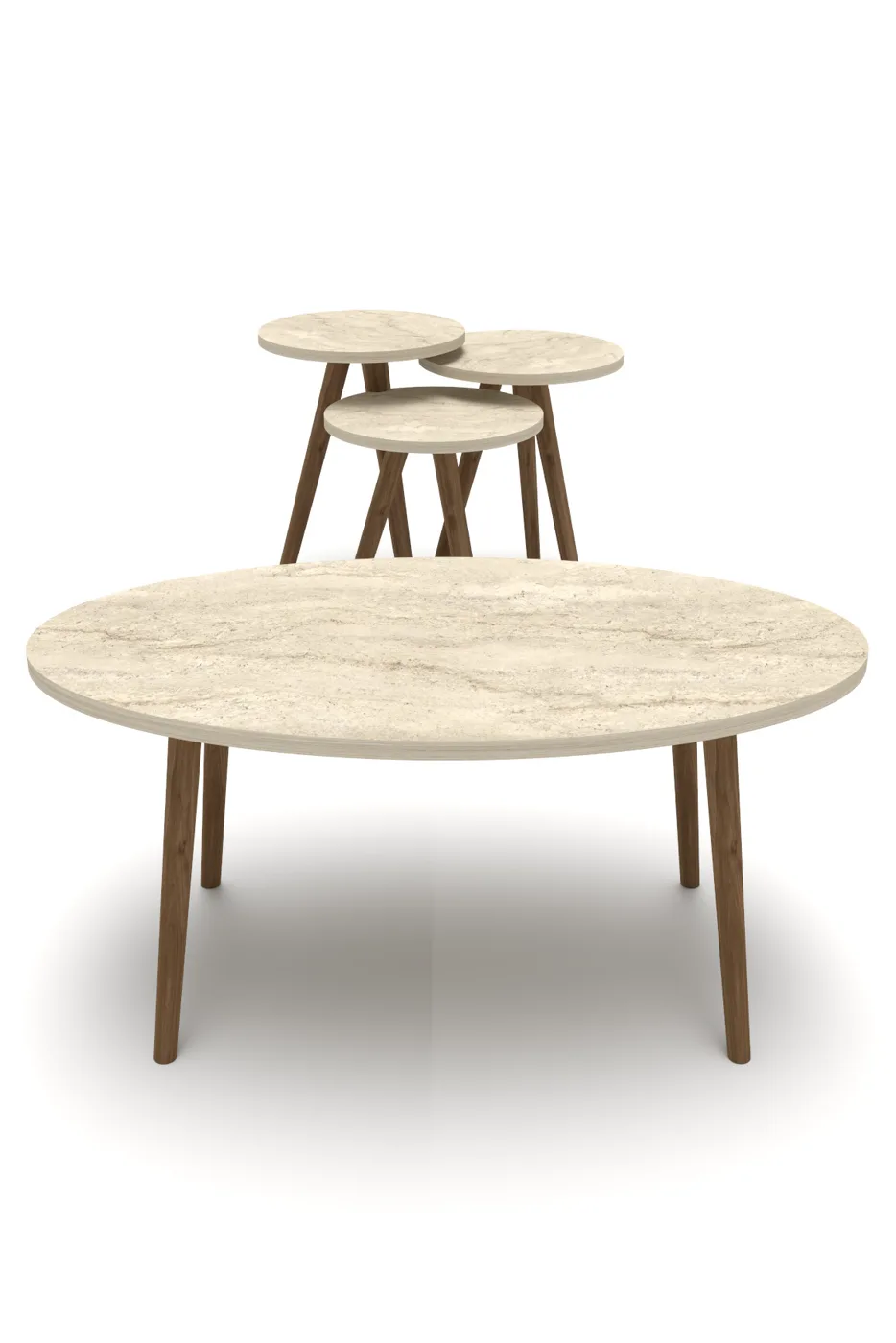 Turned Wooden Leg Oval Coffee & Nesting Table Set - Multicolour