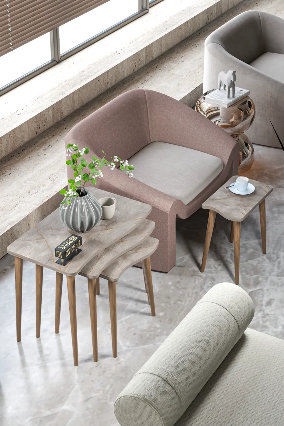 Turned Leg 4-Piece Square Nesting Table Set - Grey