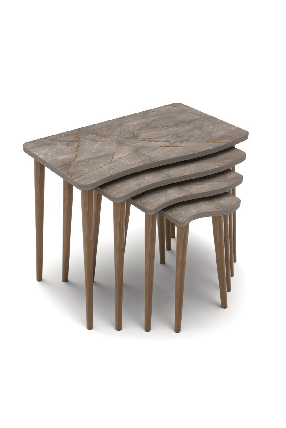 Turned Leg 4-Piece Square Nesting Table Set - Grey