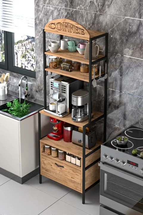 Metal Coffee Corner Kitchen Shelf - Brown