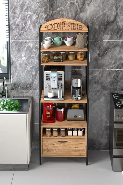 Metal Coffee Corner Kitchen Shelf - Brown