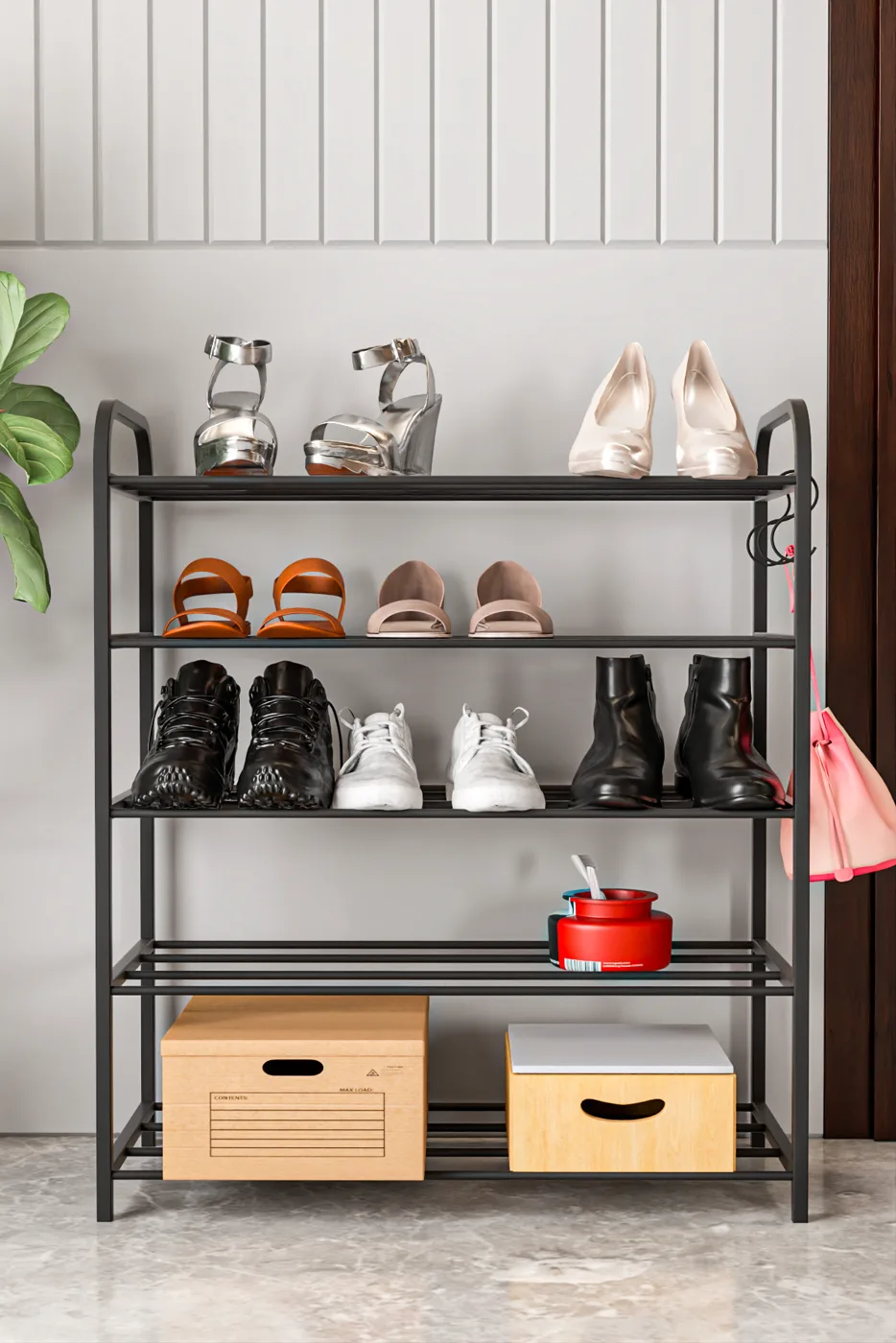 Metal Shoe Rack 5-Tier Organiser - Black
