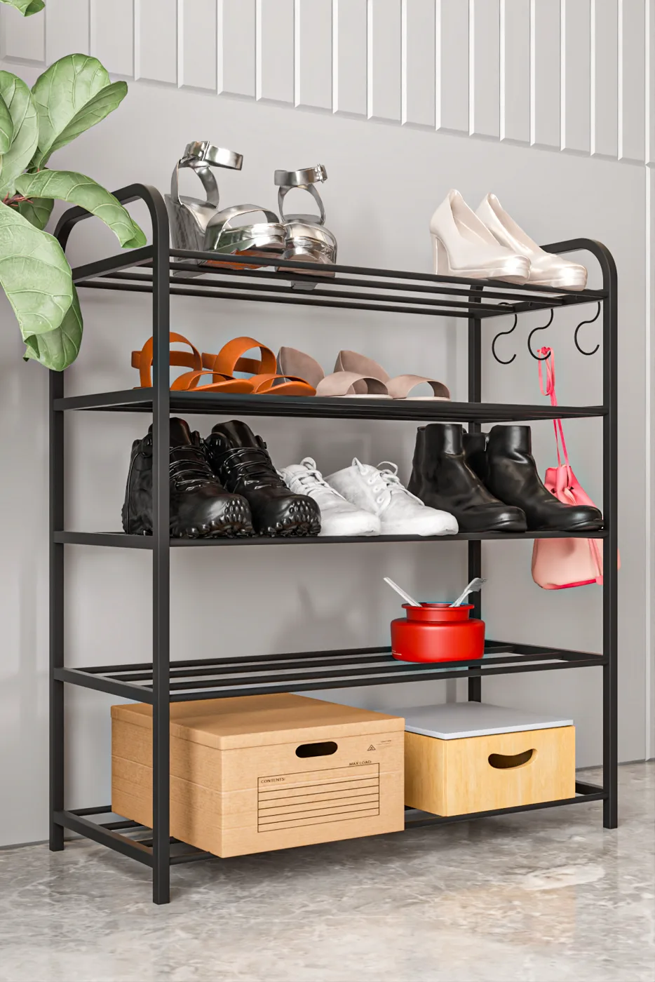 Metal Shoe Rack 5-Tier Organiser - Black