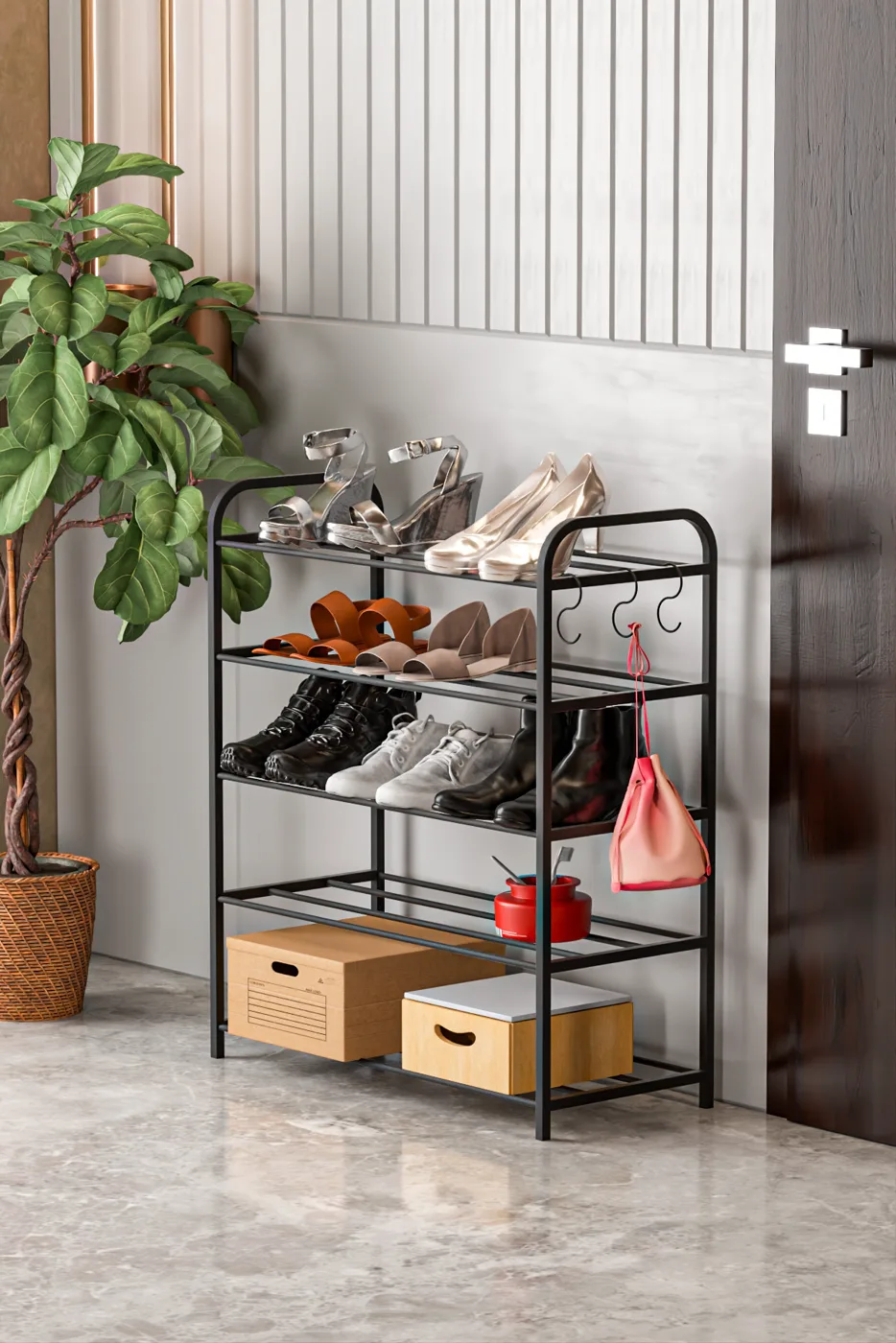 Metal Shoe Rack 5-Tier Organiser - Black