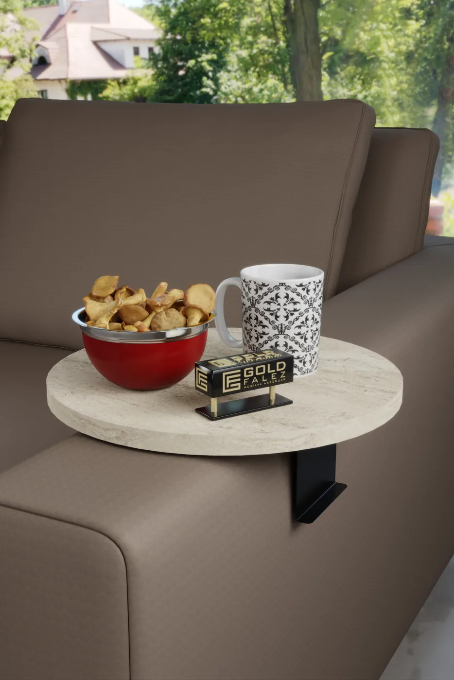 Adjustable Metal Leg Round Tray Side Table - Ecru
