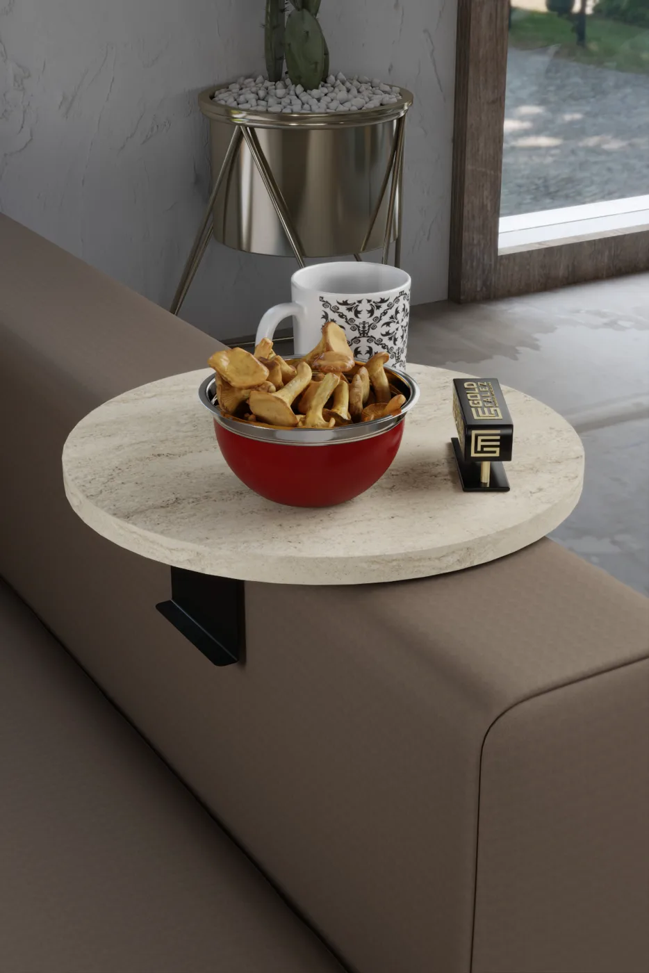 Adjustable Metal Leg Round Tray Side Table - Ecru