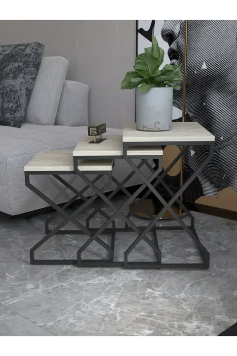 3-Piece Square Nesting Table Set V-Shaped Legs - Beige