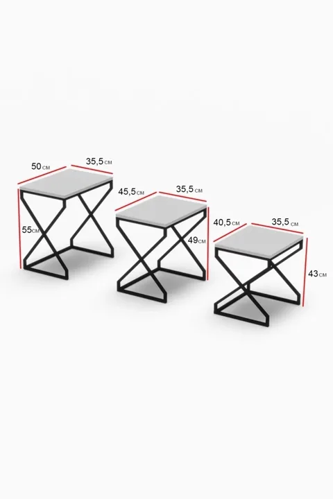 3-Piece Square Nesting Table Set V-Shaped Legs - Beige