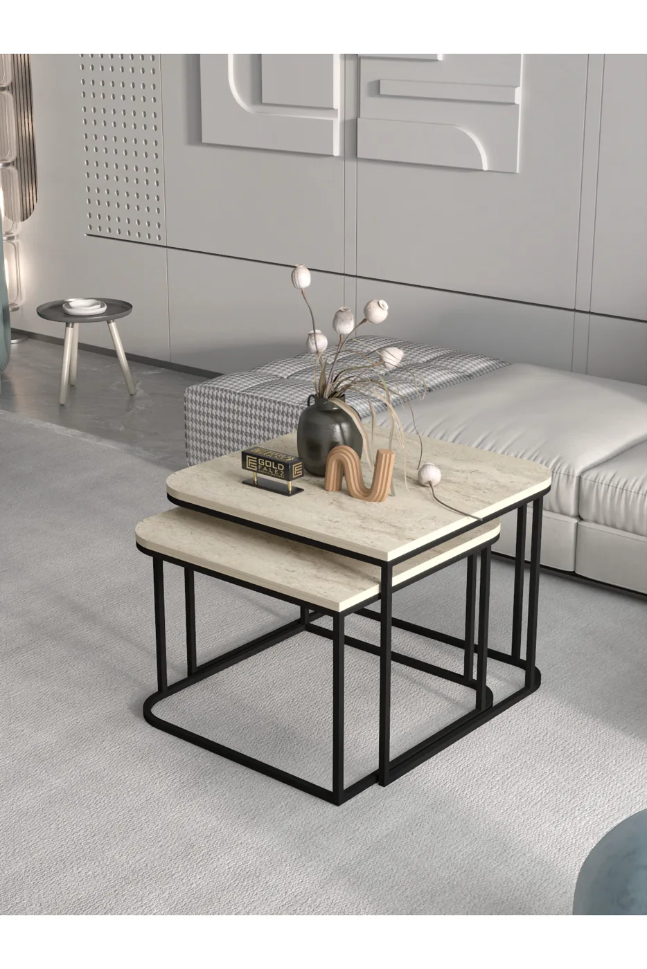 Damla 2-Piece Square Coffee Table - Multicolour