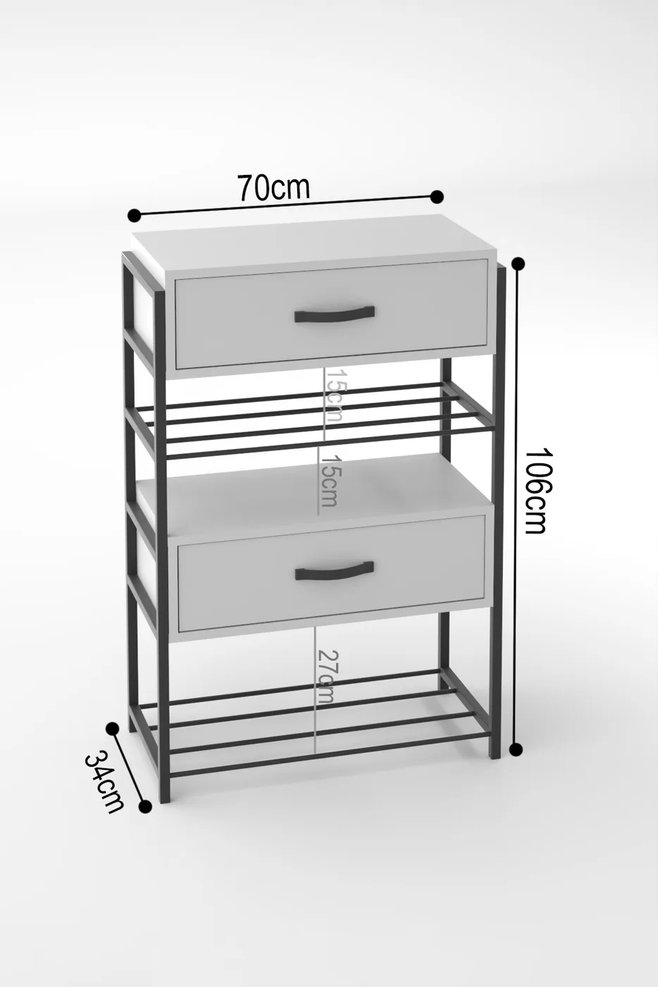 2-Door Wooden Shoe Cabinet Metal Frame - White