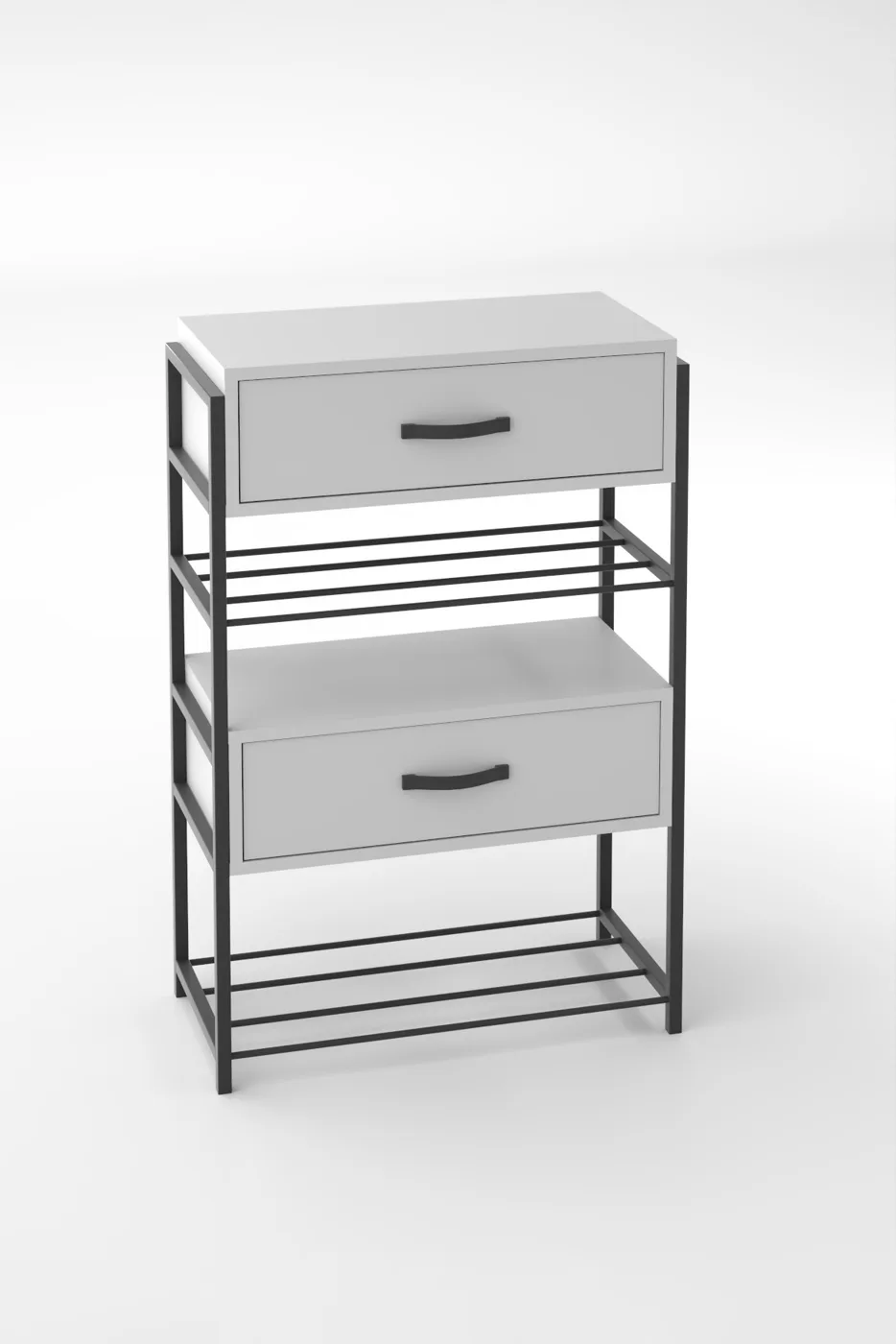 2-Door Wooden Shoe Cabinet Metal Frame - White