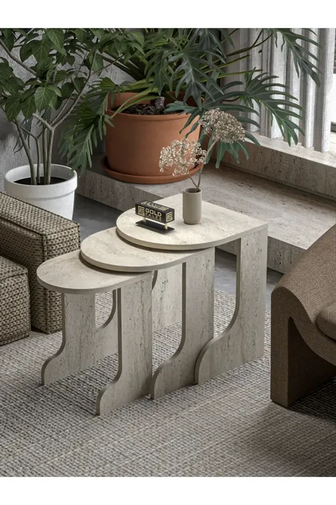 Setro 3-Piece Round Nesting Table Set - Ecru