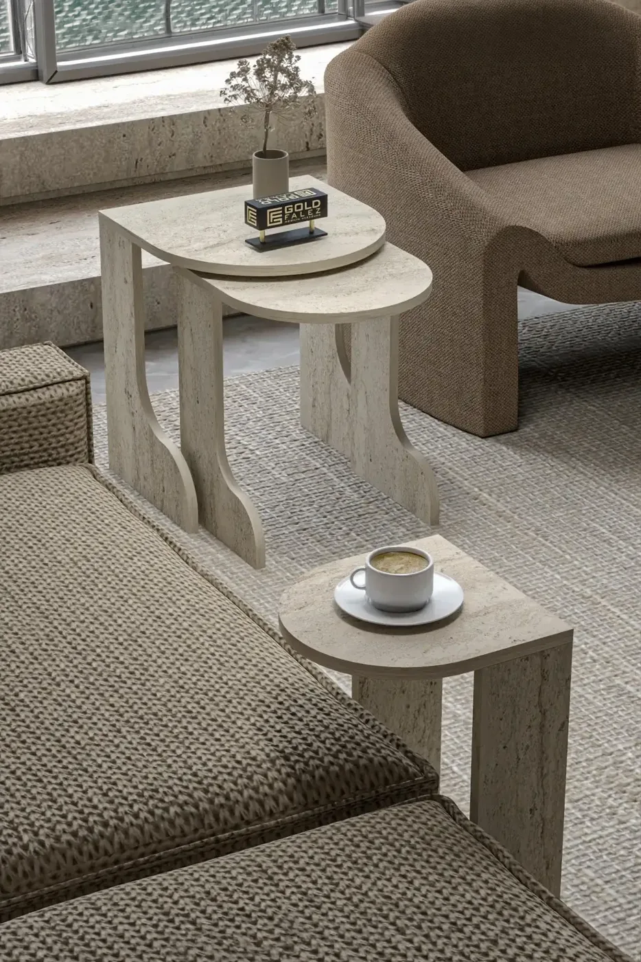 Setro 3-Piece Round Nesting Table Set - Ecru