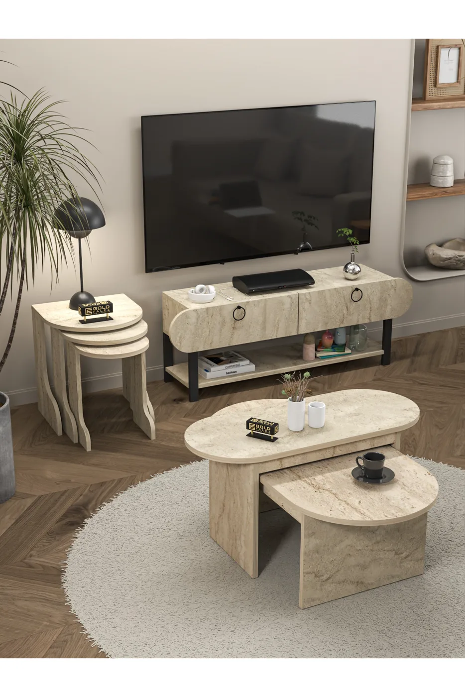 Setro 3-Piece Round Nesting Table Set - Ecru