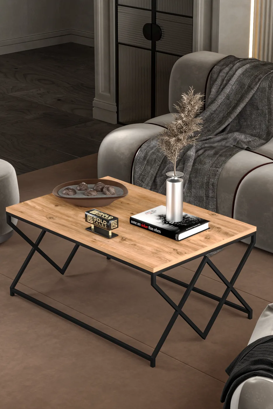 V Lux Square Coffee Table - Brown