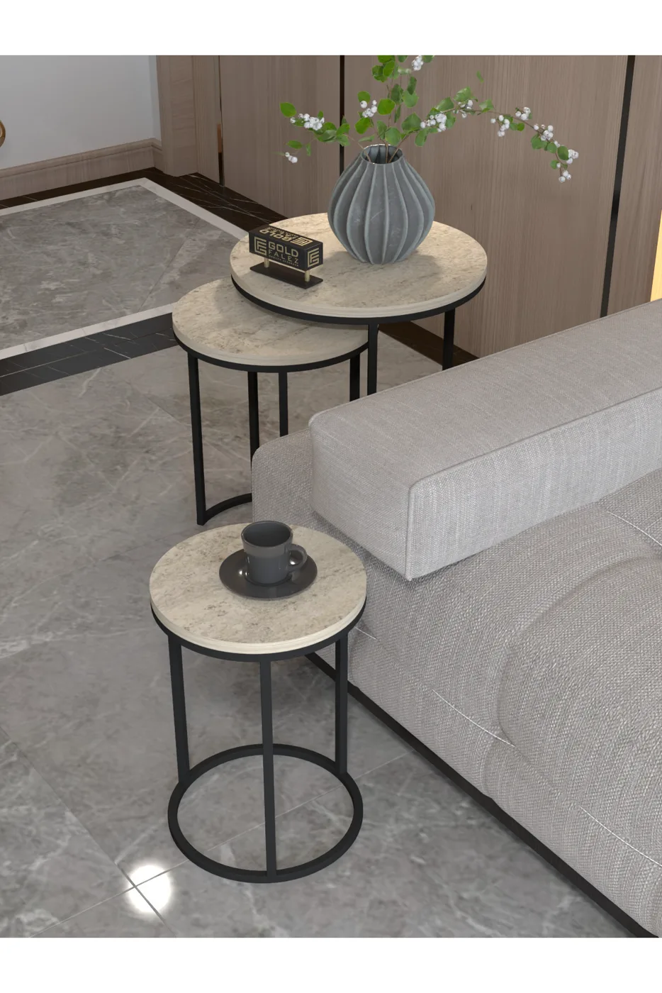 C 3-Piece Round Nesting Table Set - Ecru