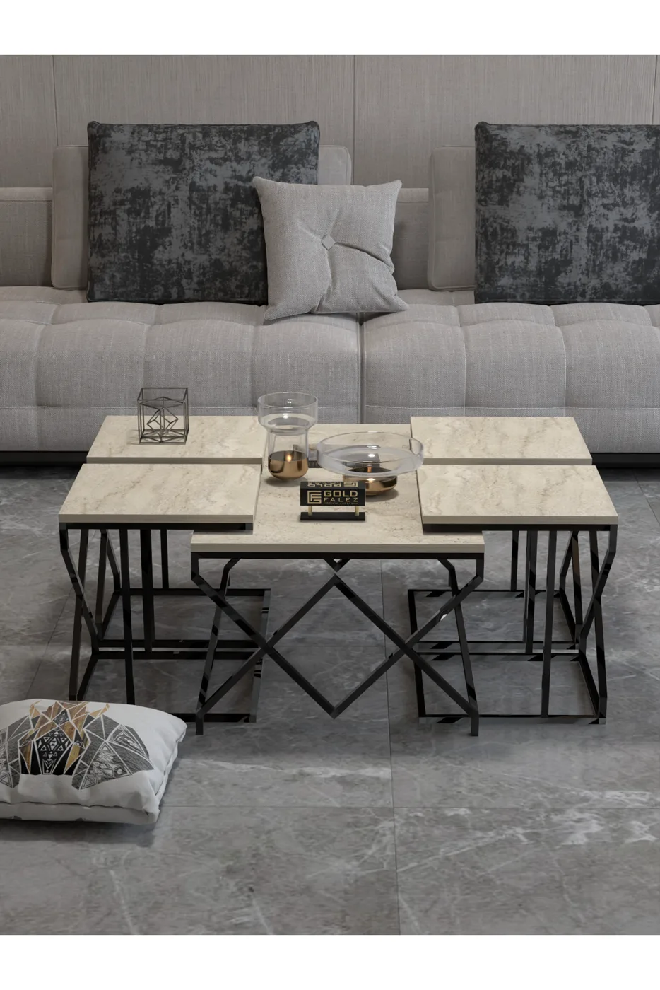 V Lux 5-Piece Coffee & Nesting Table Set - Beige