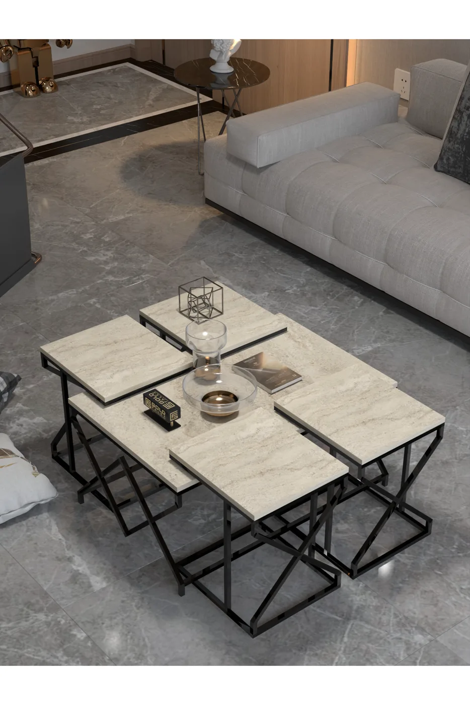 V Lux 5-Piece Coffee & Nesting Table Set - Beige