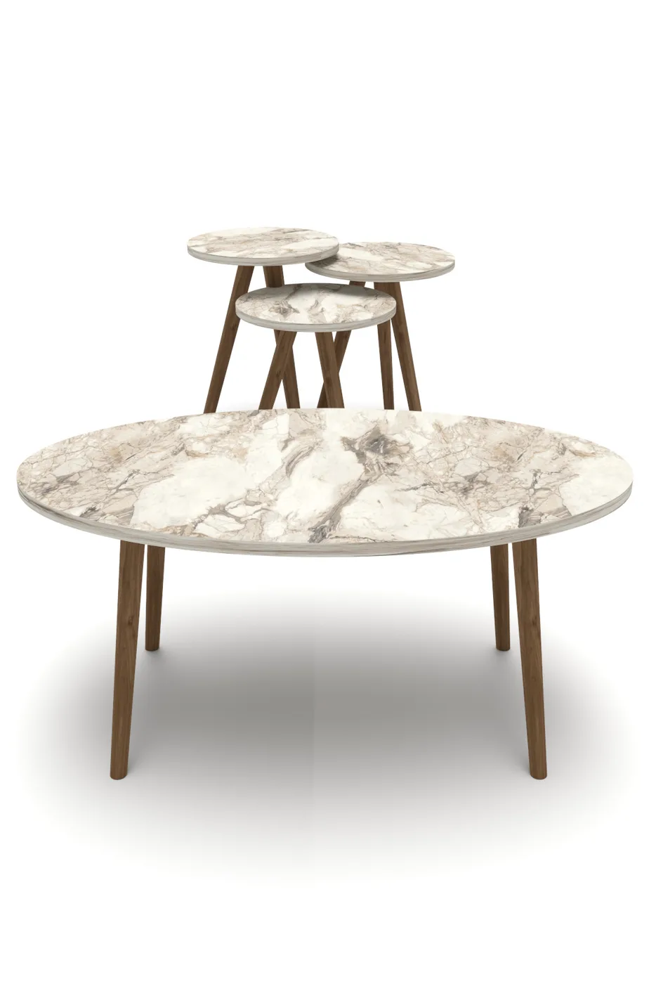Turned Wooden Leg Oval Coffee & Nesting Table Set - Beige