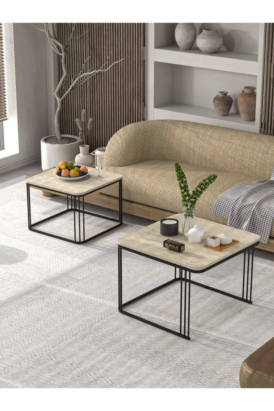 Alize 2-Piece Square Coffee Table - Beige