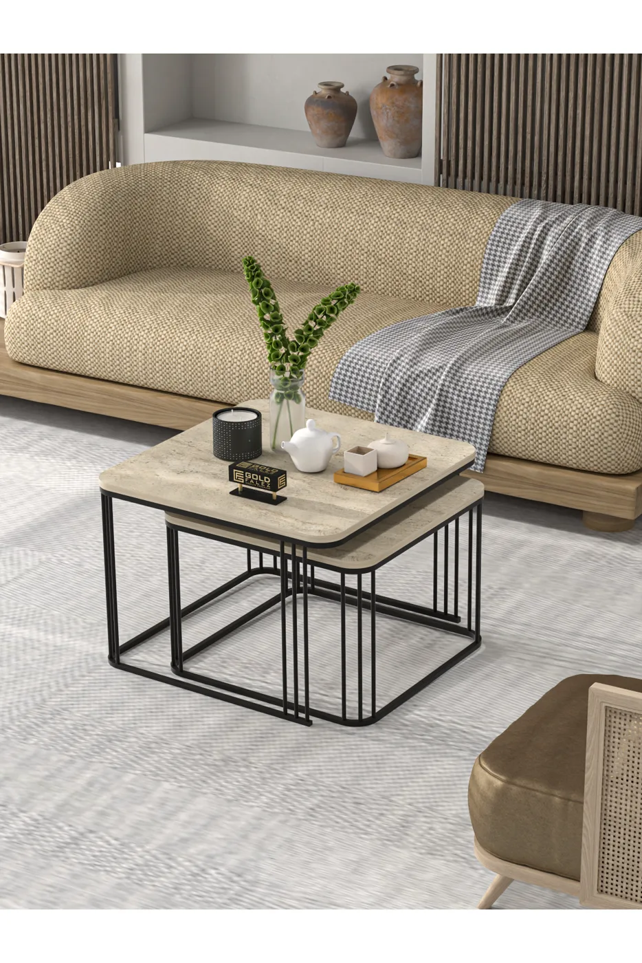 Alize 2-Piece Square Coffee Table - Beige