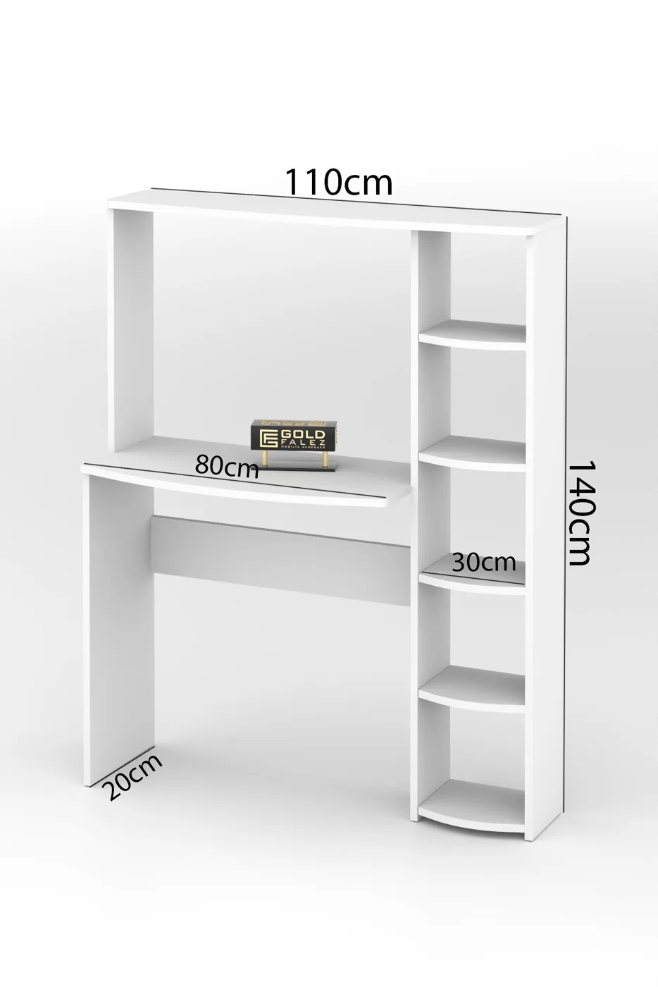 5-Piece Desk with Bookcase - White