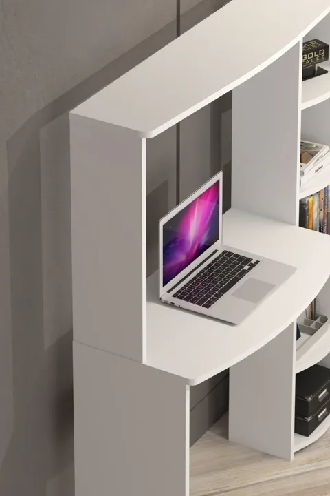 5-Piece Desk with Bookcase - White