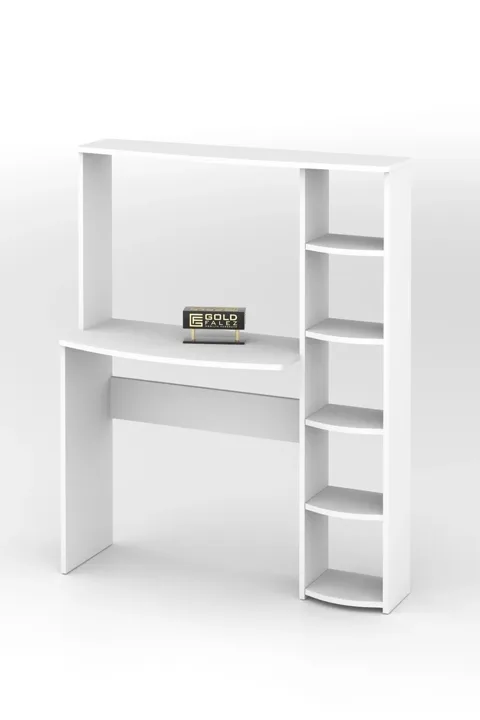 5-Piece Desk with Bookcase - White