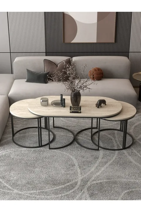 Dolunay Coffee & Side Table Set - Beige