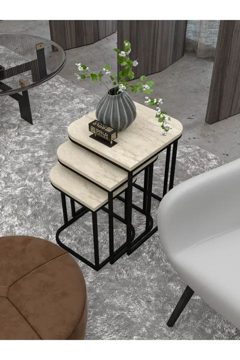 Damla 3-Piece Rectangular Nesting Table Set - Beige
