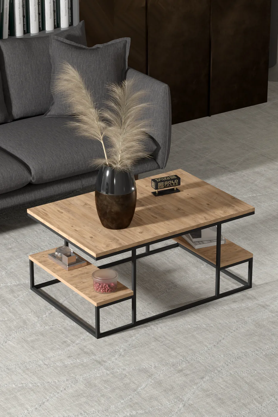 Coffee Table with Shelves - Brown