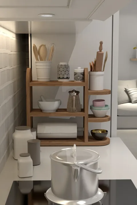 Multi-Purpose Kitchen Shelf, Spice Rack & Napkin Holder - Brown