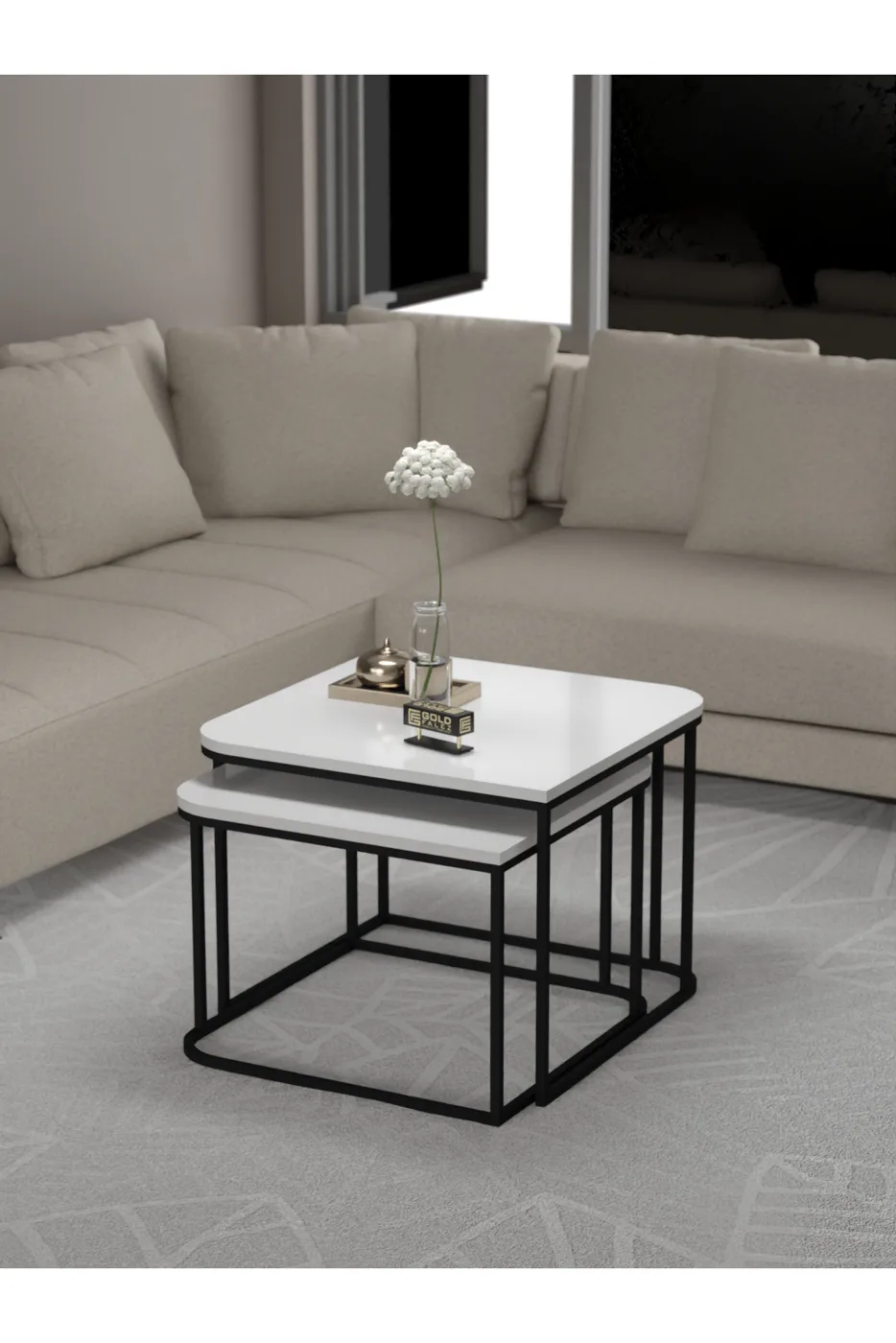 Damla 2-Piece Square Coffee Table - White