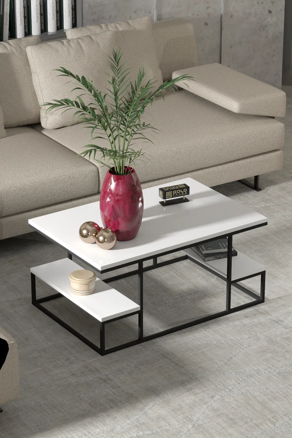 Coffee Table with Shelves - White