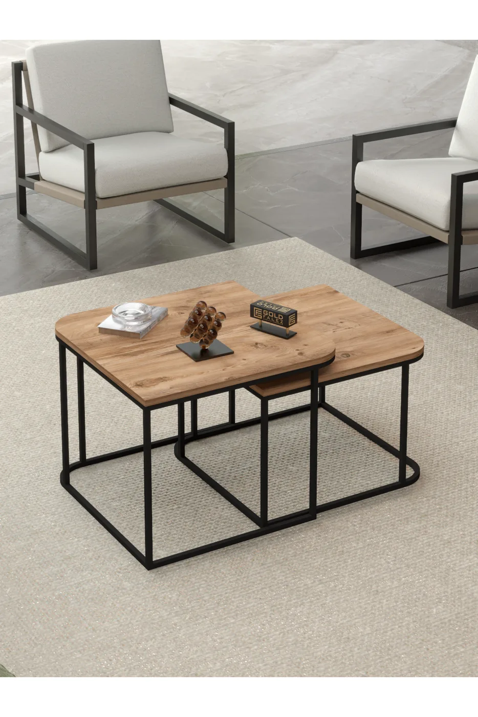 Damla 2-Piece Square Coffee Table - Brown