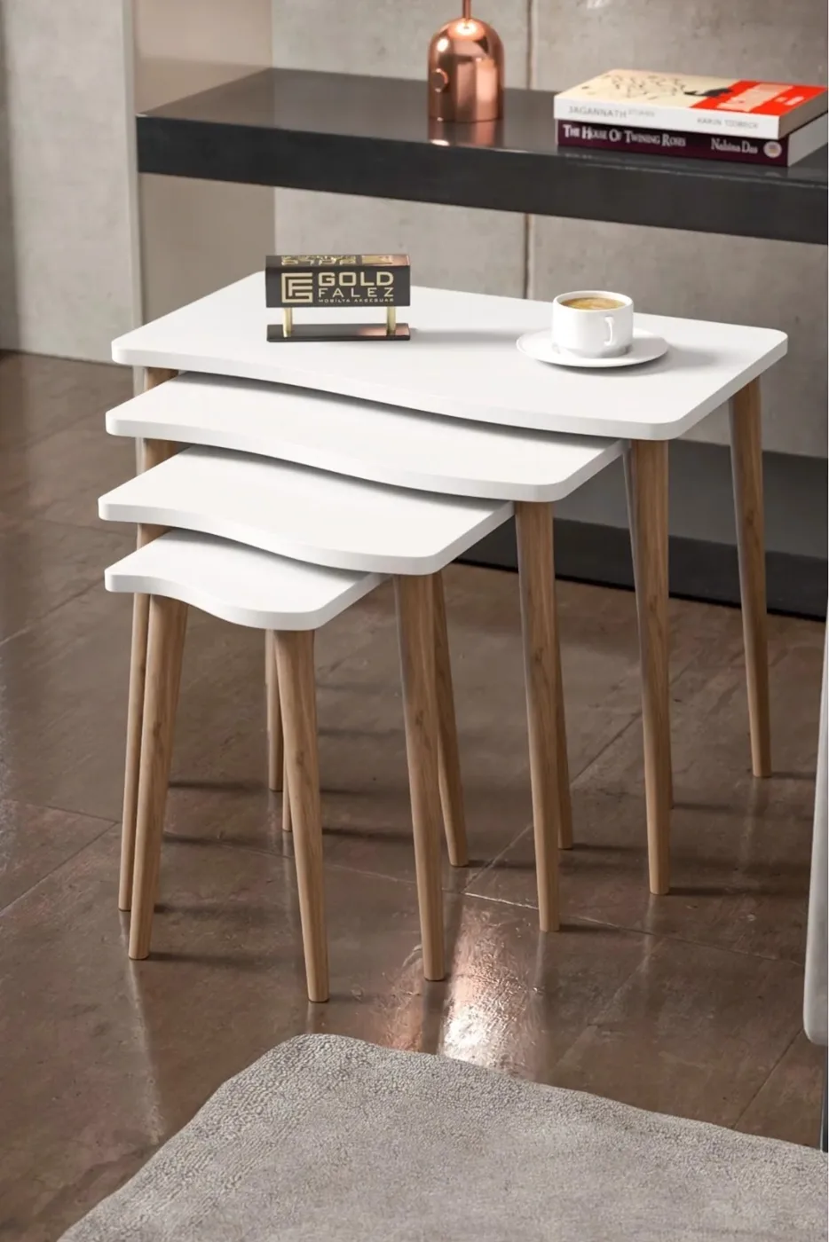 Turned Leg 4-Piece Square Nesting Table Set - White