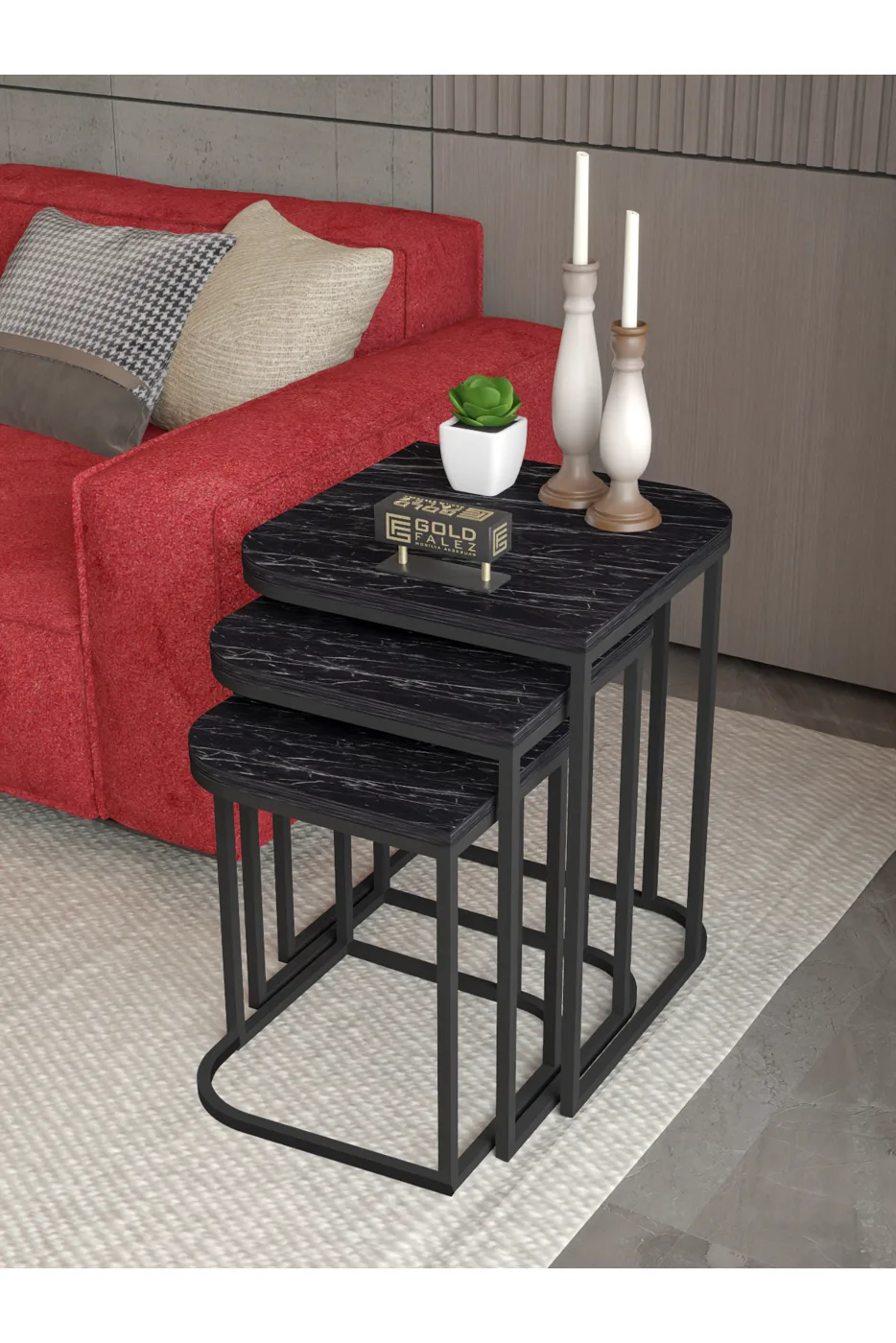 Damla 3-Piece Rectangular Nesting Table Set - Black