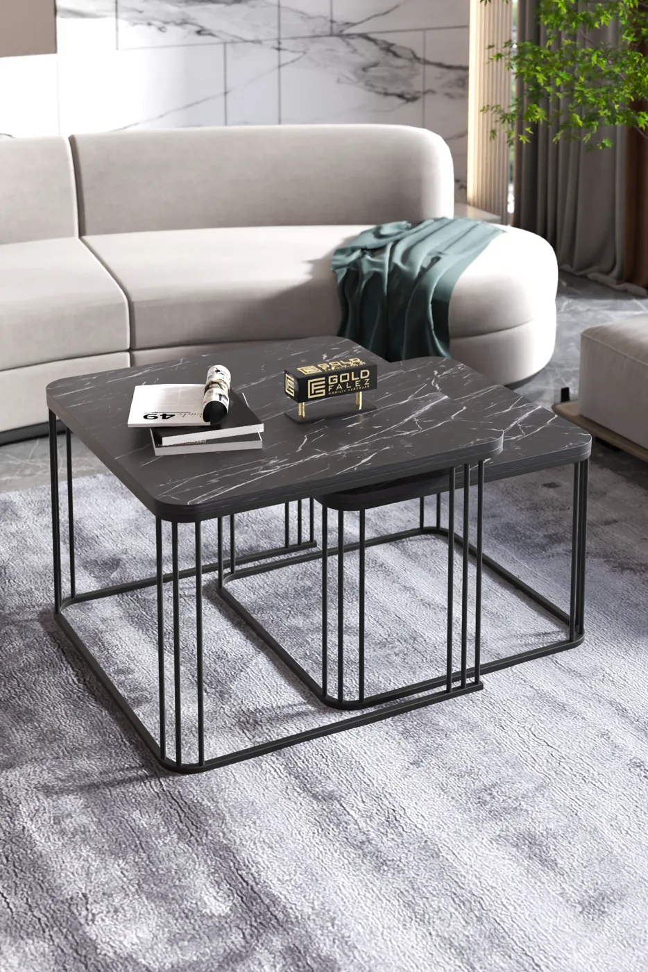 Alize 2-Piece Square Coffee Table - Black