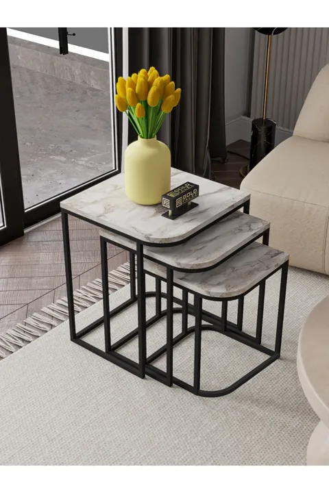 Damla 3-Piece Rectangular Nesting Table Set - Multicolour