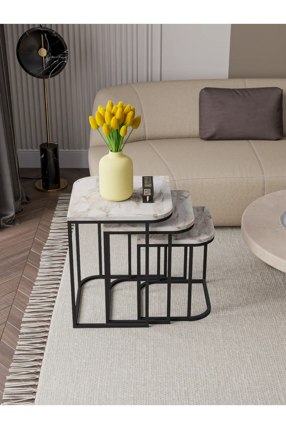Damla 3-Piece Rectangular Nesting Table Set - Multicolour