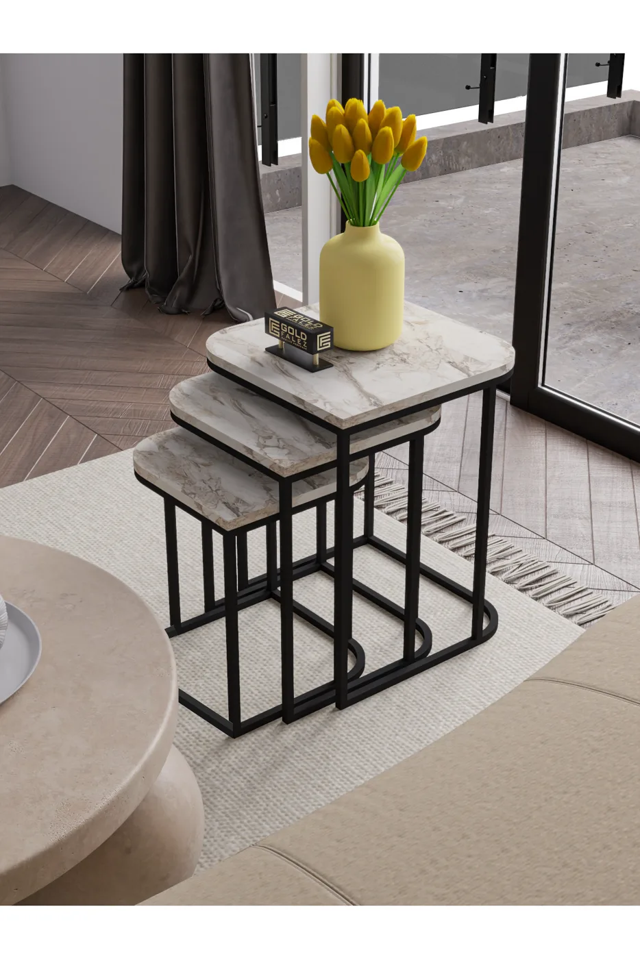 Damla 3-Piece Rectangular Nesting Table Set - Multicolour