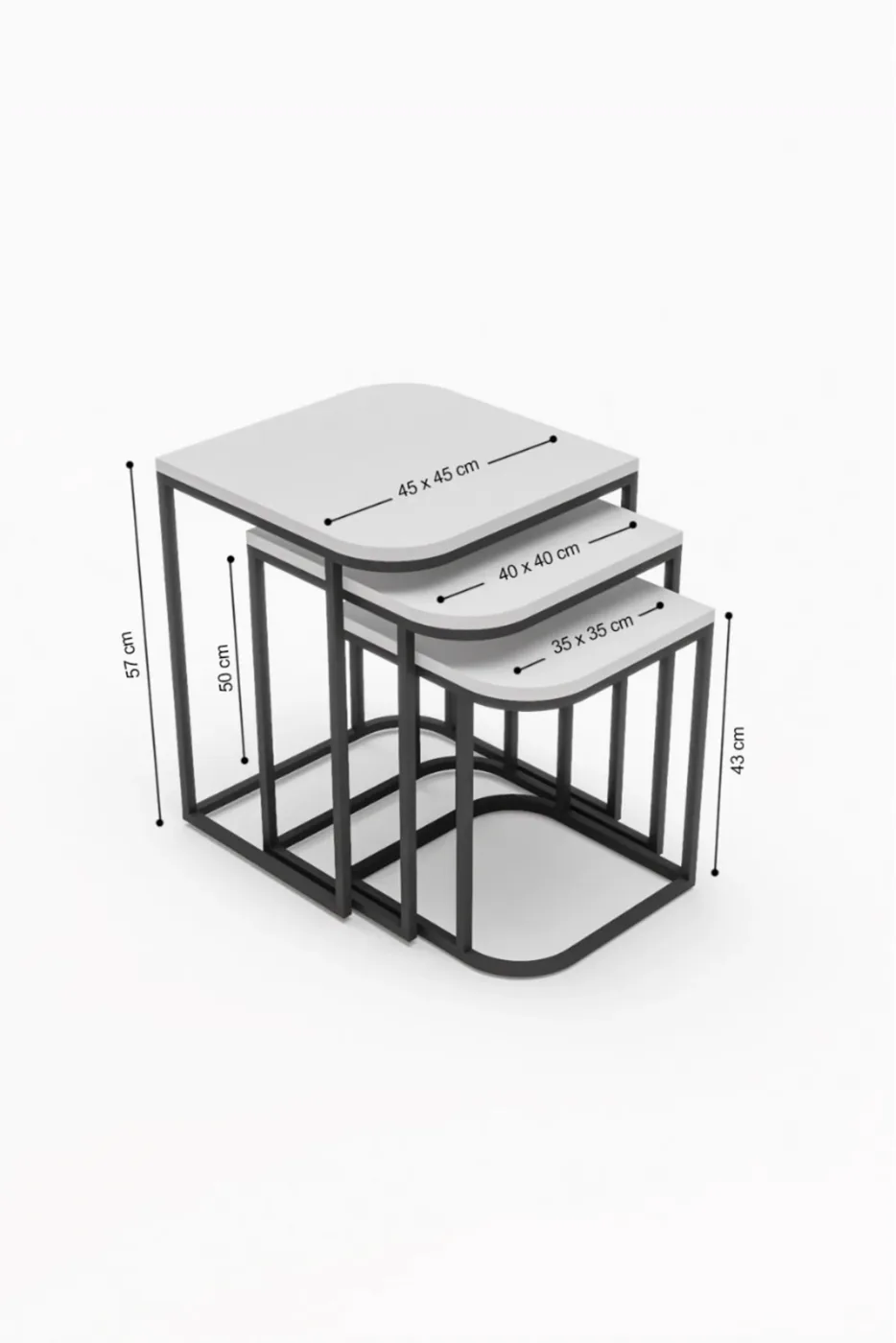 Damla 3-Piece Rectangular Nesting Table Set - Multicolour